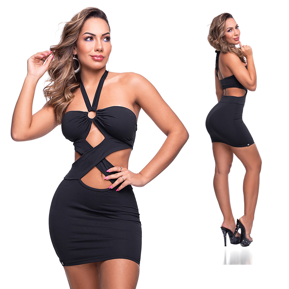 Vestido Sensual Sexy Transpassado Bojo E Argola Preto Sex Shop